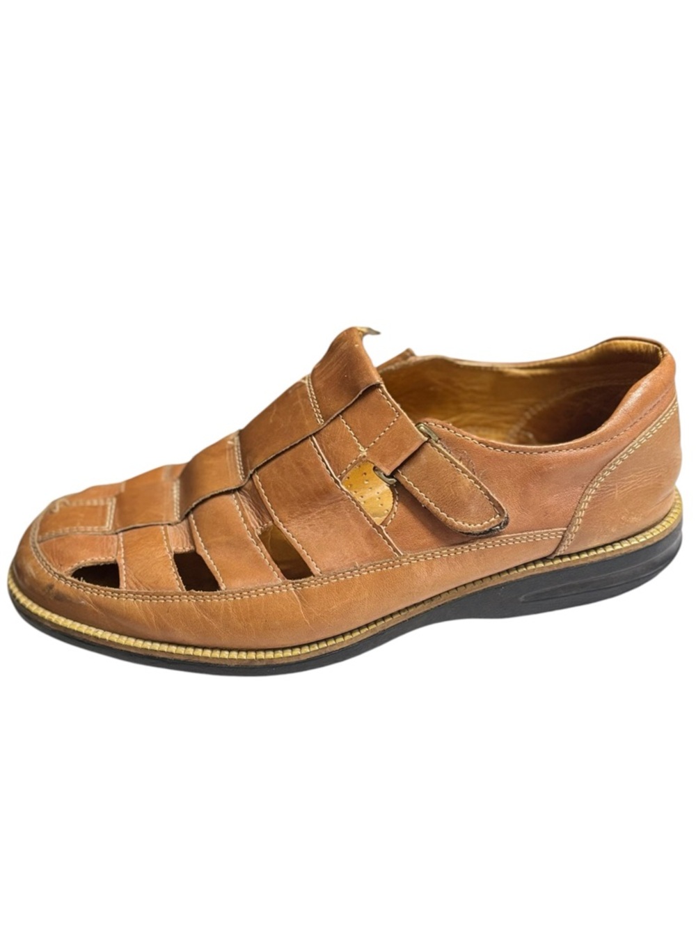 Sandro Mascoloni Vineyard Mens Tan Leather Fisherman Sandals Woven Cage Size 10D